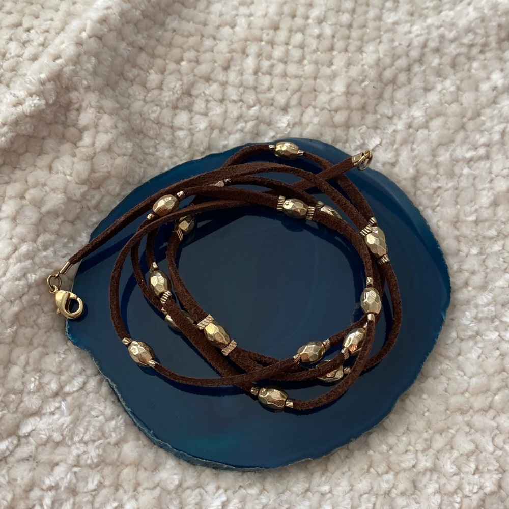 Suede And Brass Beaded Wrap Bracelet